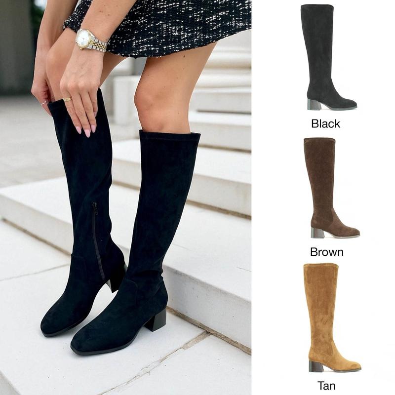 Faux Suede Knee High Stretch Boot