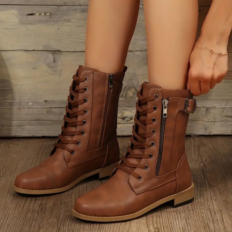 Women's Retro Flat Combat Boots