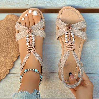 Women's Bohemian T-Strap Wedge Sandals