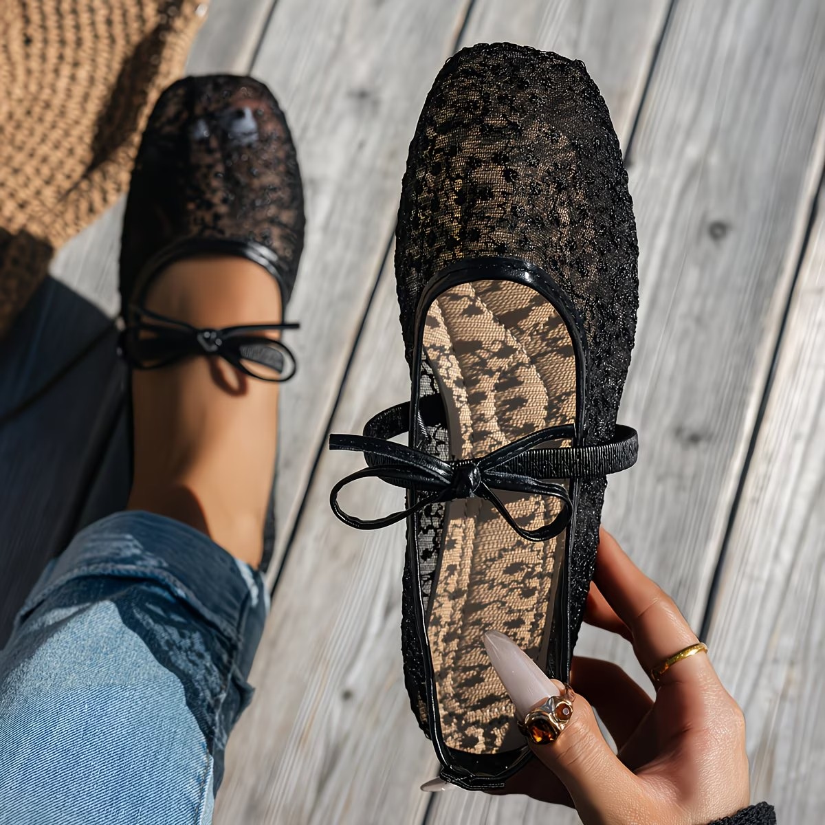 Women's Mesh Square Toe Flats