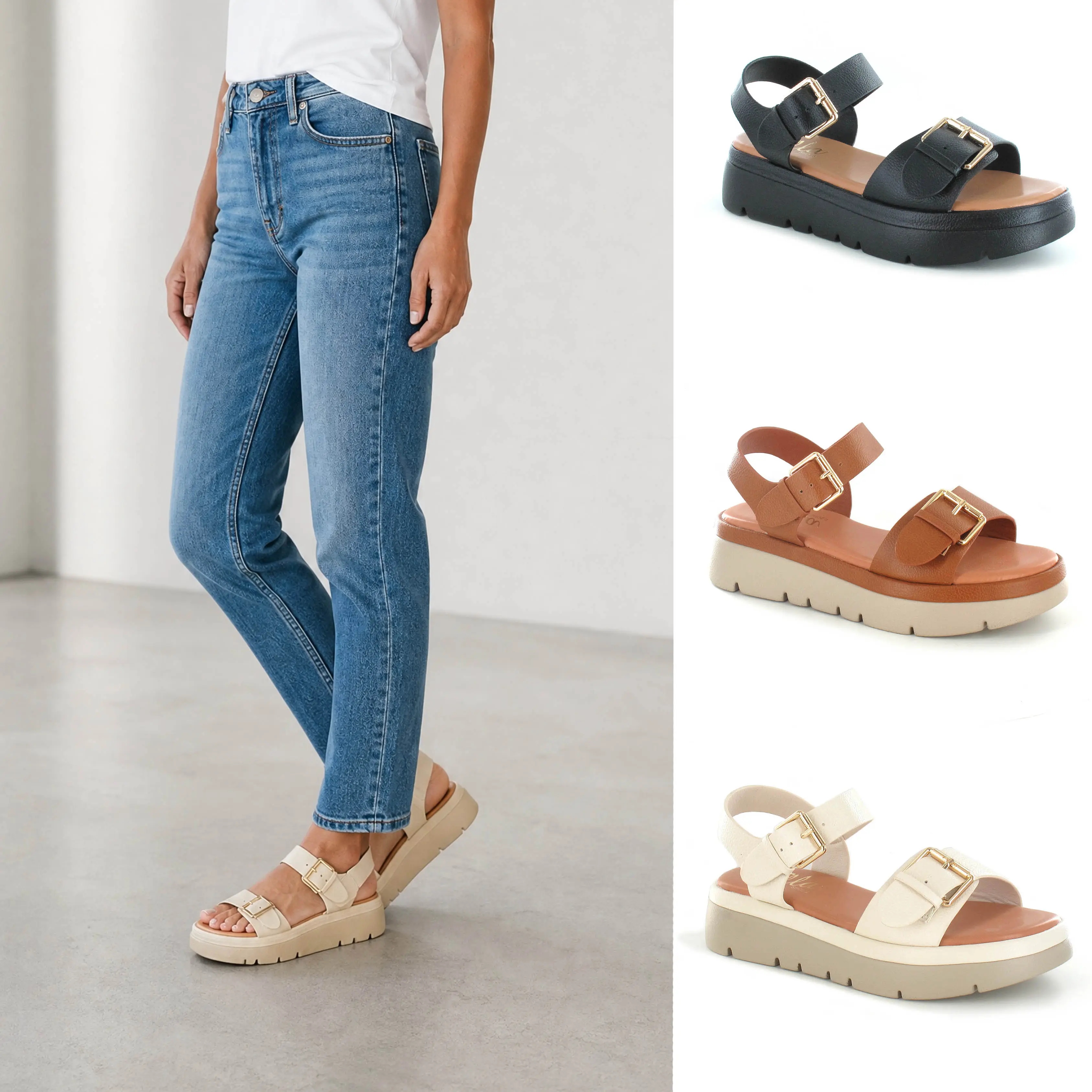 Women's Memory Foam Strap Flatform Sandals