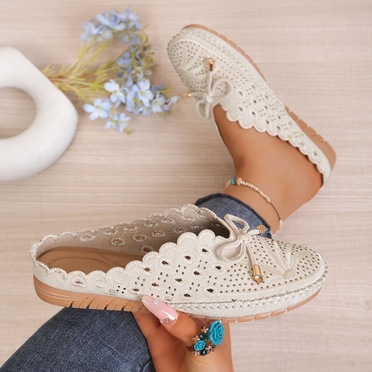 Women's Openwork Bow Headband Slippers