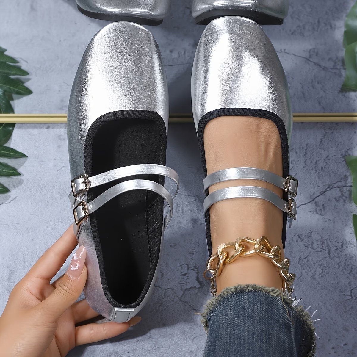 Women's Glossy Double Breasted Flats