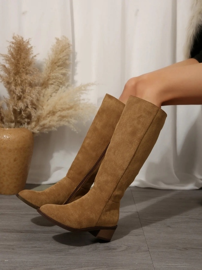 Women's Solid Color Zipper Knee High Boots