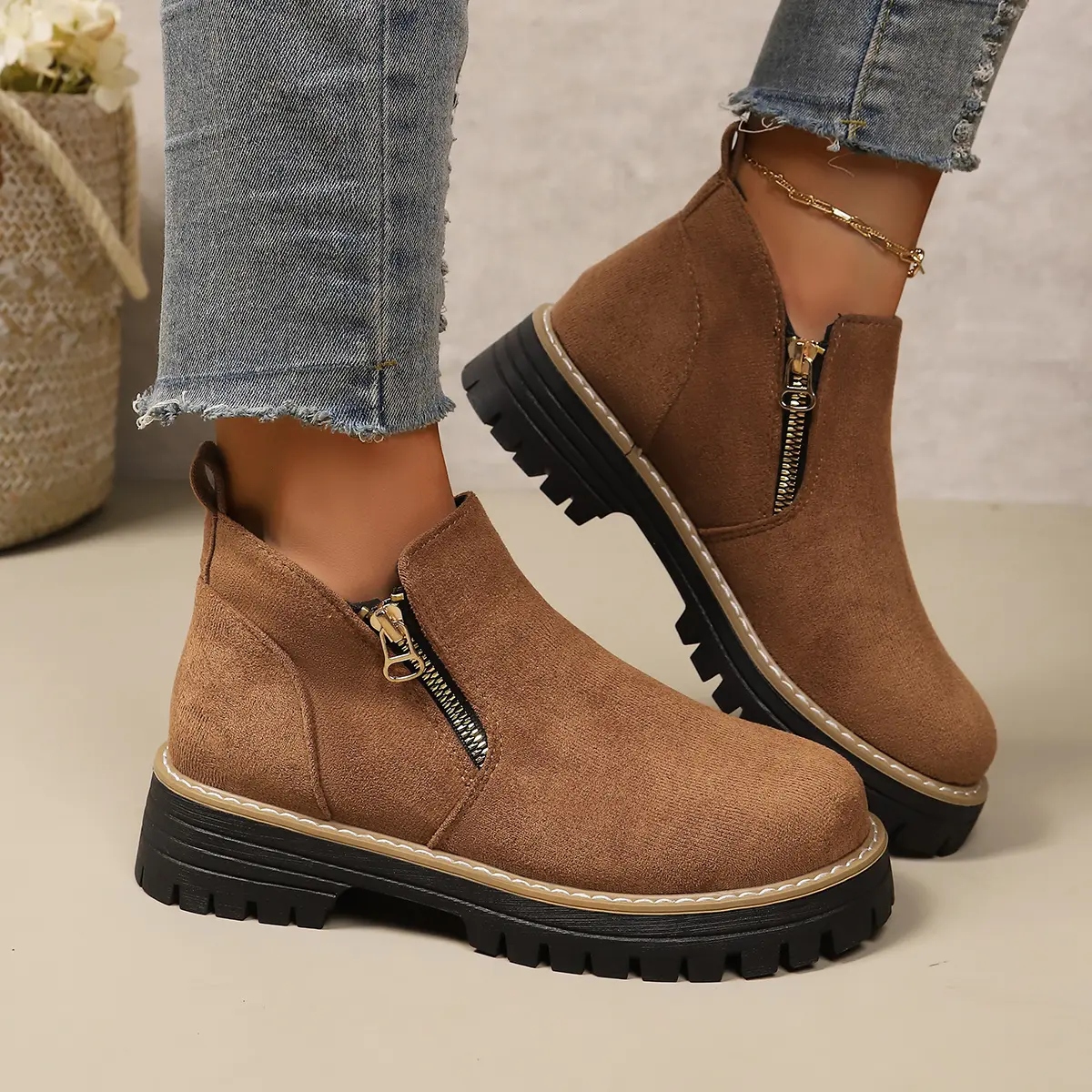 Women's Platform Low-heeled Ankle Boots