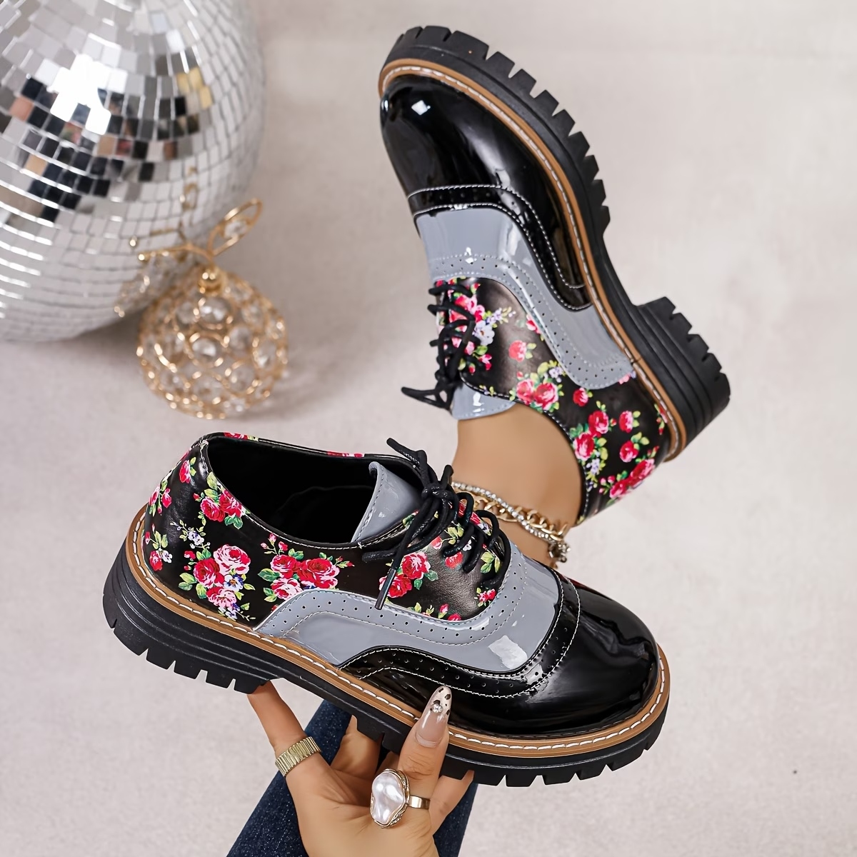 Women's Floral Print Oxford Loafers