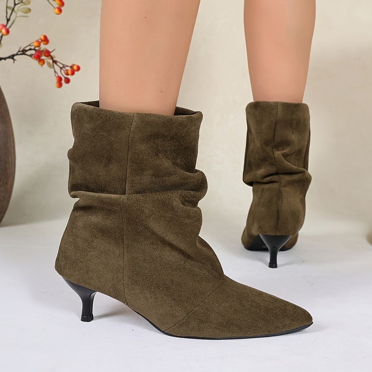 Women's Slouchy Kitten Heel Faux Boots