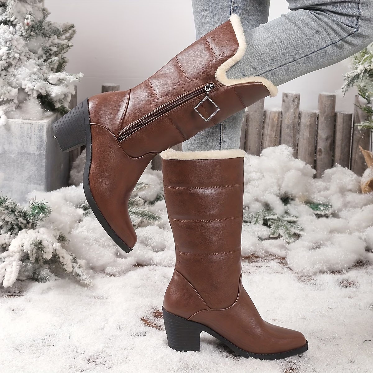 Women's Solid Color Side Zipper Boots