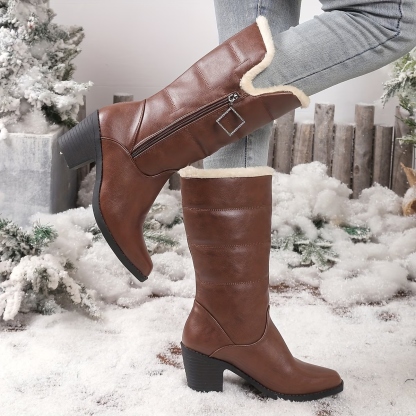 Women's Solid Color Side Zipper Boots