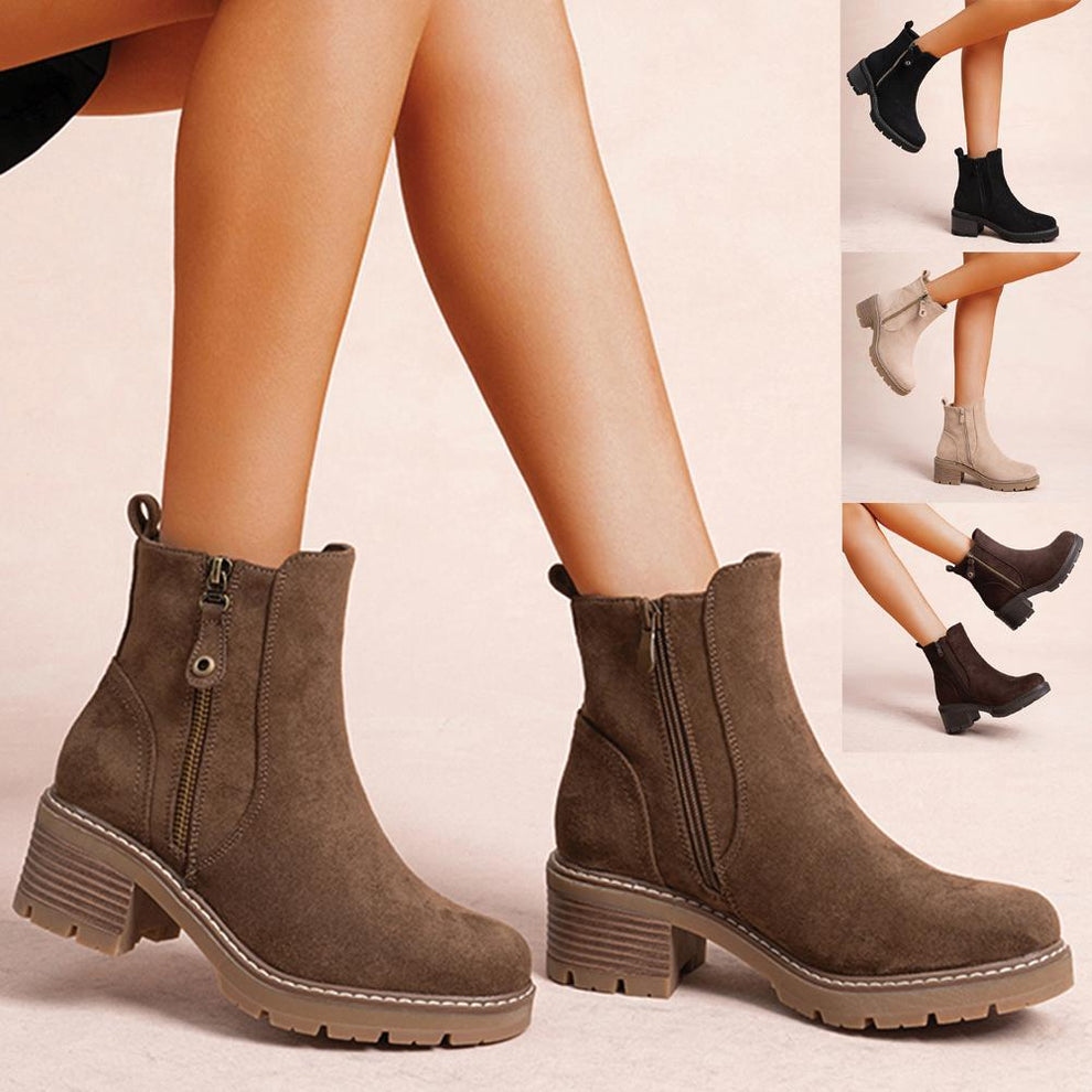 Women's Suede Chunky Ankle Boots