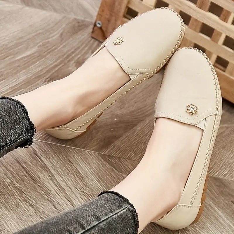 Women's Leather Solid Color Flat Loafers