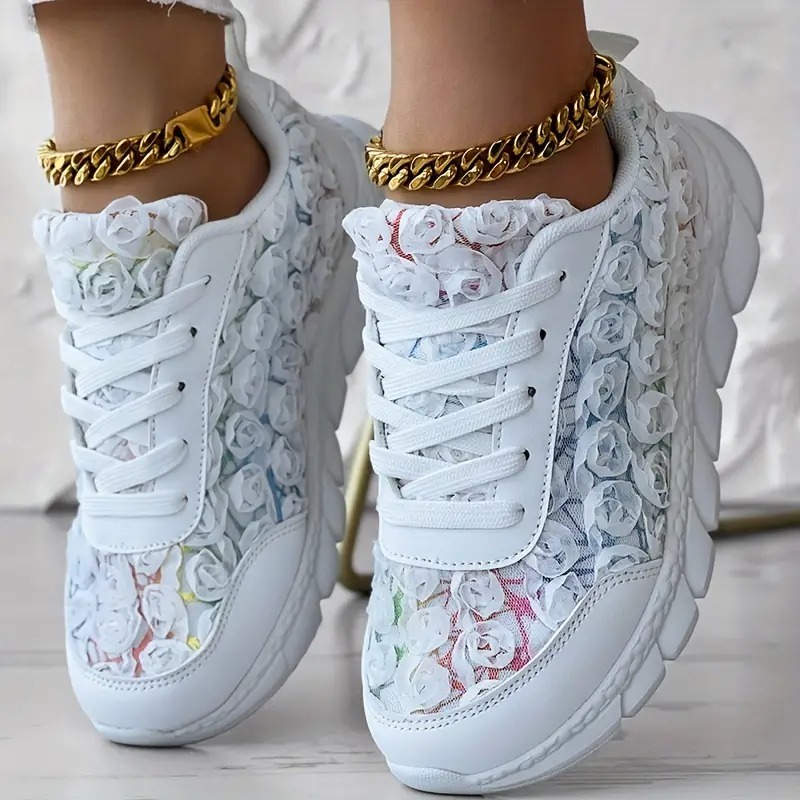 3D Rose Lace-up Casual Sneakers