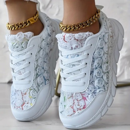 3D Rose Lace-up Casual Sneakers