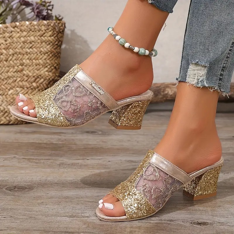 High Heel Sequin Sandals
