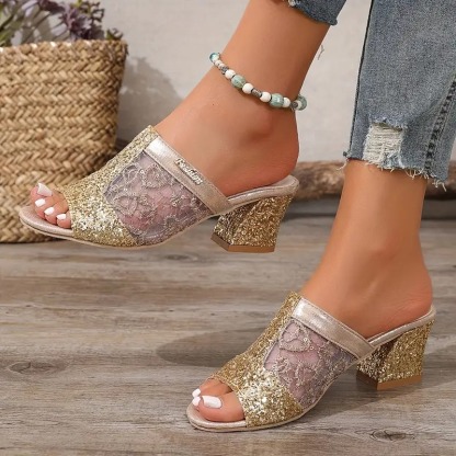 High Heel Sequin Sandals