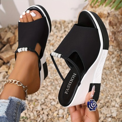 Black & White Thick Sole Wedge Sandals