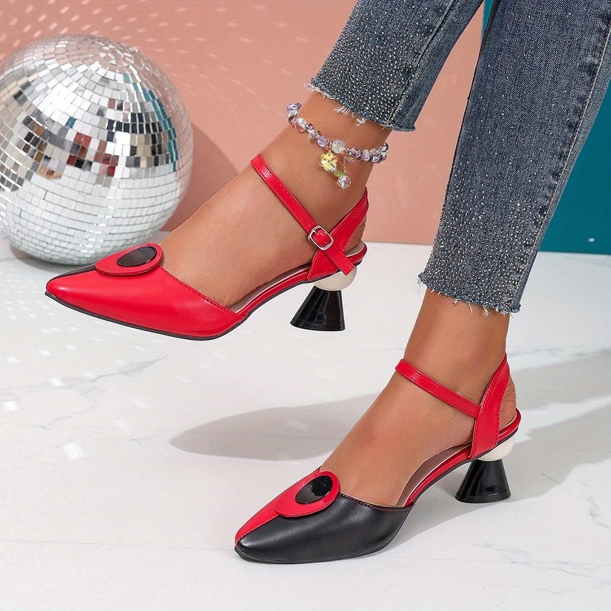 Women's Color Block Pointed Toe Heels