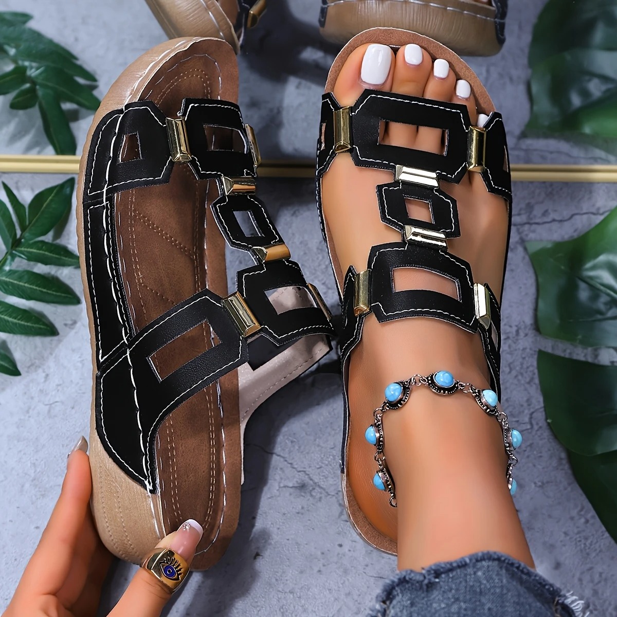 Women's T-Strap Platform Wedge Heel Sandals