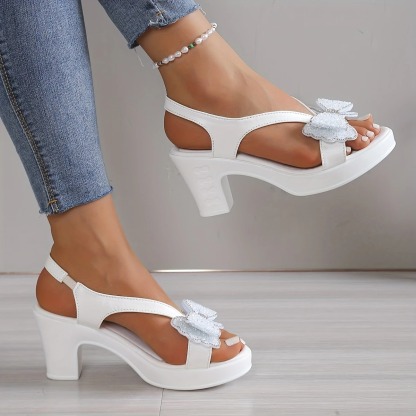 Women's Rhinestone Bow Heel Sandals