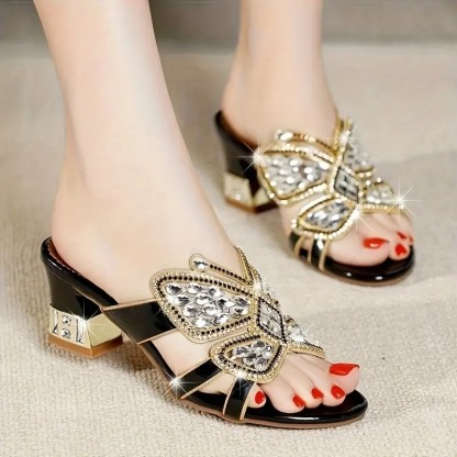 Chic Rhinestone Butterfly High-Heeled Sandals