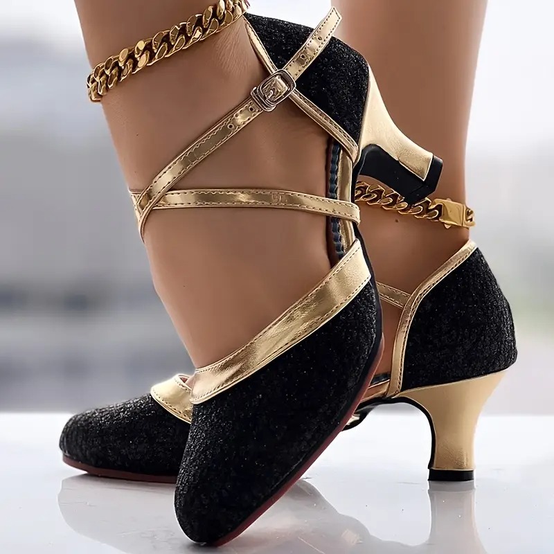 Cross Strap Buckled Latin Dance Pumps