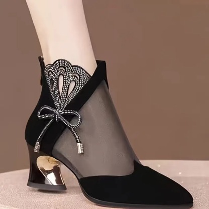 Women'S Elegant Black Pointed-Toe Ankle Boots