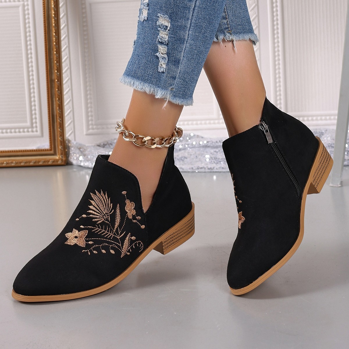 Women's Elegant Floral Ankle Boots