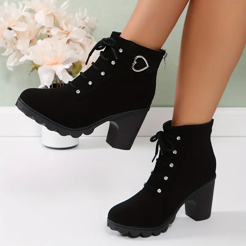 Women's Heart Chunky Heel Ankle Boots