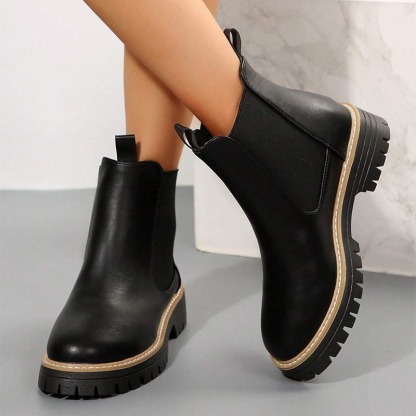 Women's Glossy Chunky Heel Chelsea Boots