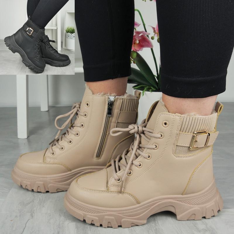 Women's Faux Fur Lace-Up Zip Boots