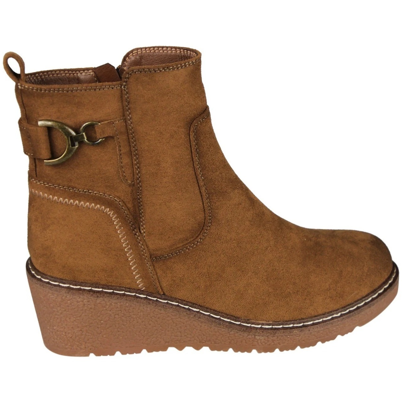 Faux Suede Zip Warm Lined Grip Ankle Boots