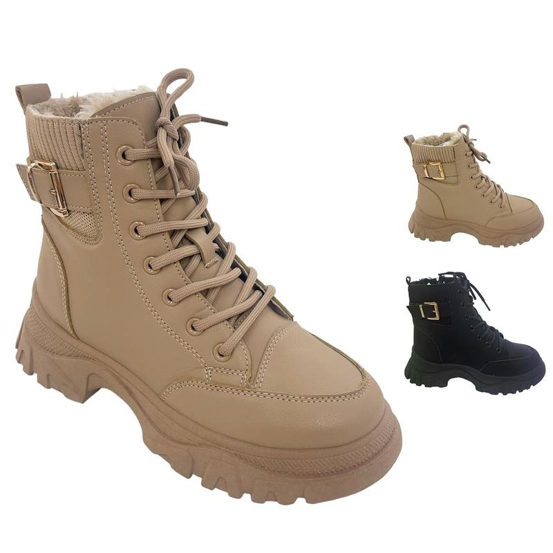 Women's Chunky Lace Up Flat Ankle Boots