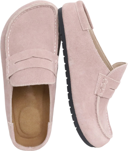Genuine Suede Loafer Mules