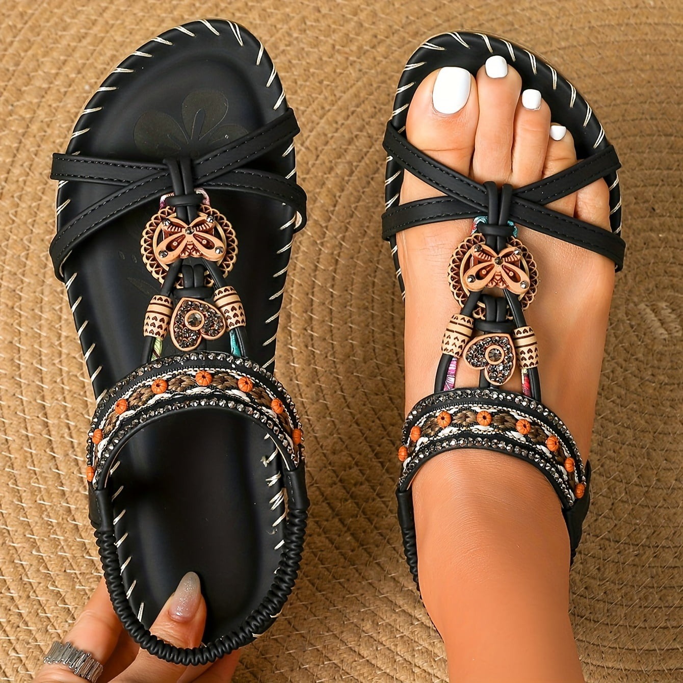 Women's Rhinestone Butterfly Flat Sandals