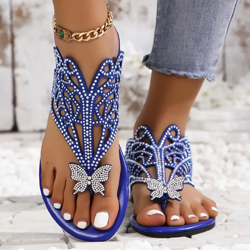 Stylish Faux Cover Butterfly Flat Sandals