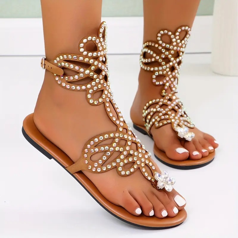 Womens Rhinestone Flat Sandals