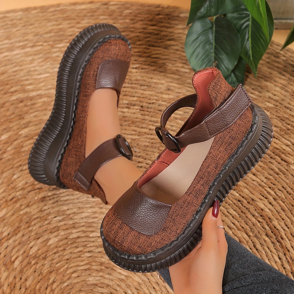 Retro Style Leather Wedge Loafers