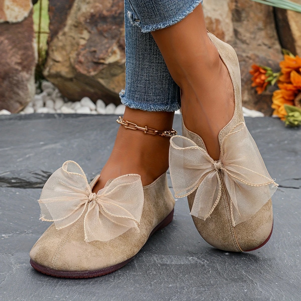 Women's Leather Bowknot Slip-On Flats