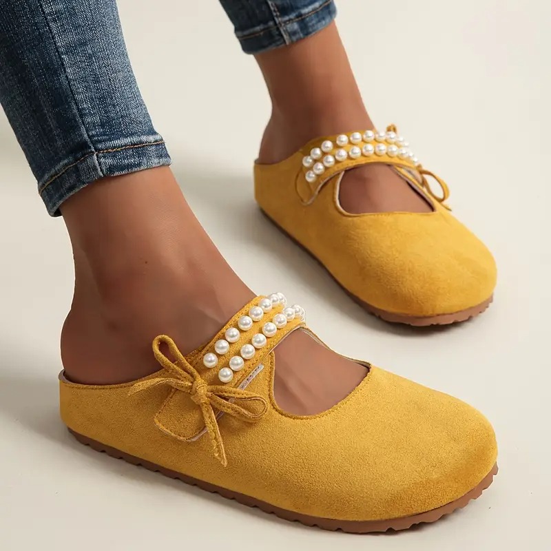 Women's Pearl Bow Mary Jane Flats