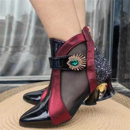 Women's Rhinestone Band Mesh Boots