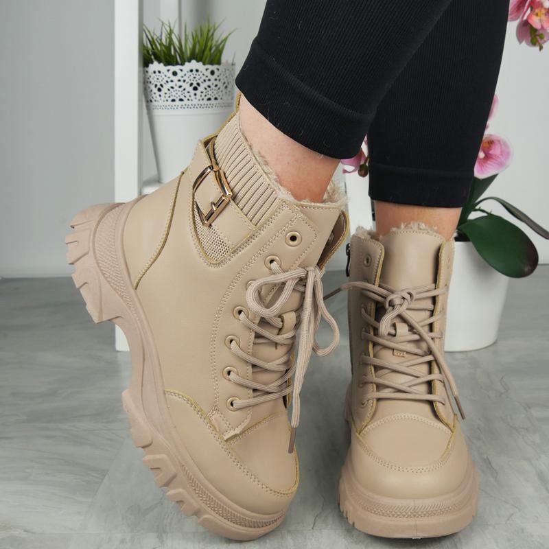 Women's Faux Fur Lace-Up Zip Boots