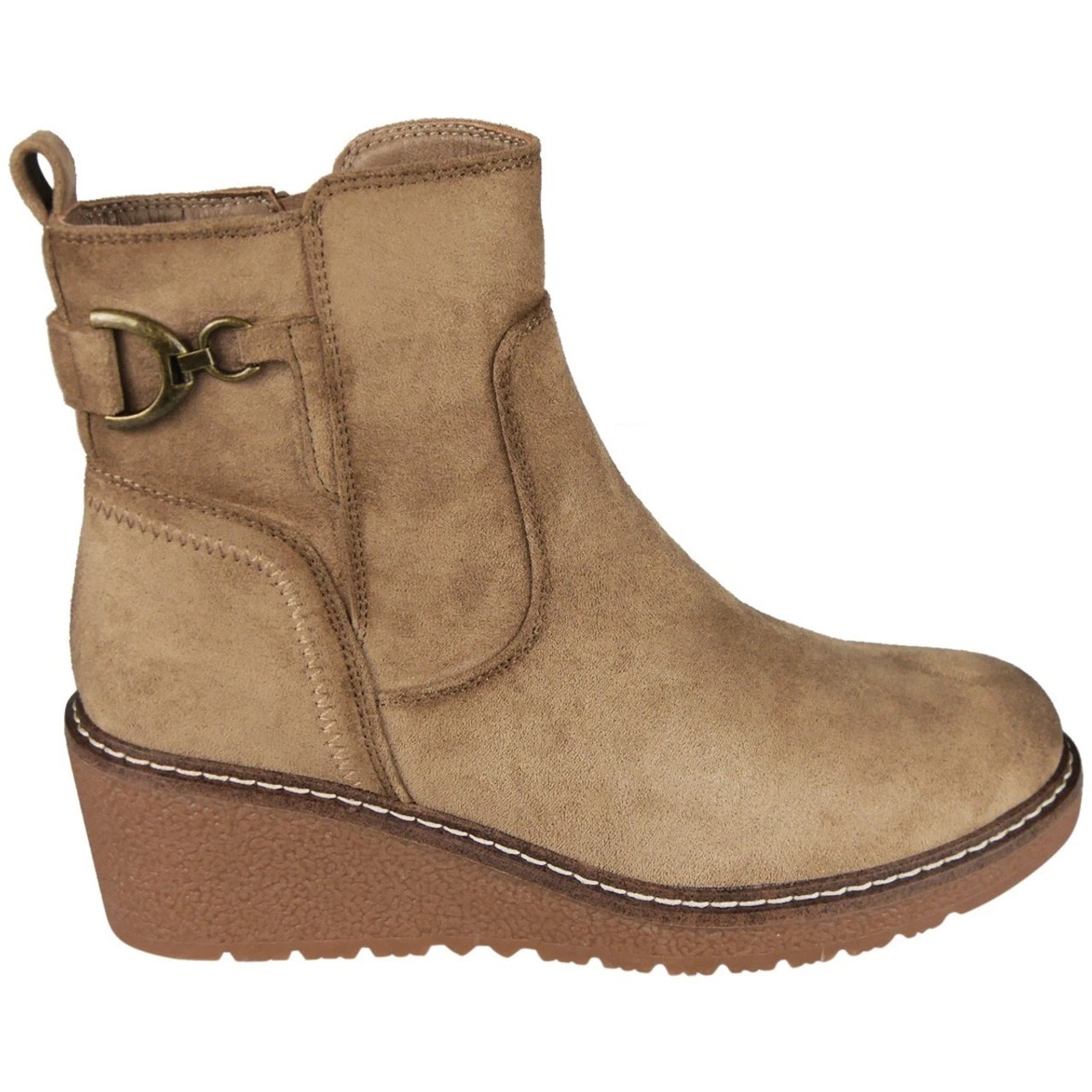 Faux Suede Zip Warm Lined Grip Ankle Boots