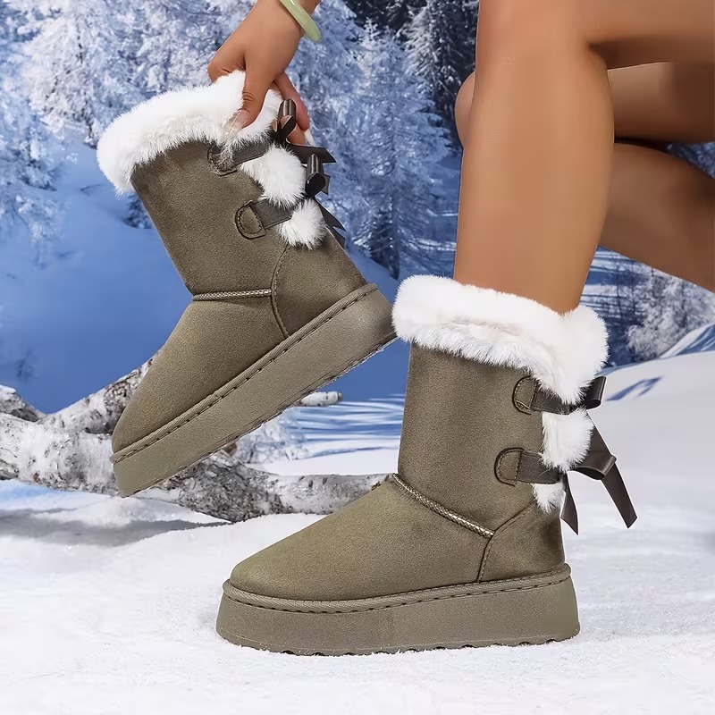 Women's Plush Bow Snow Boots