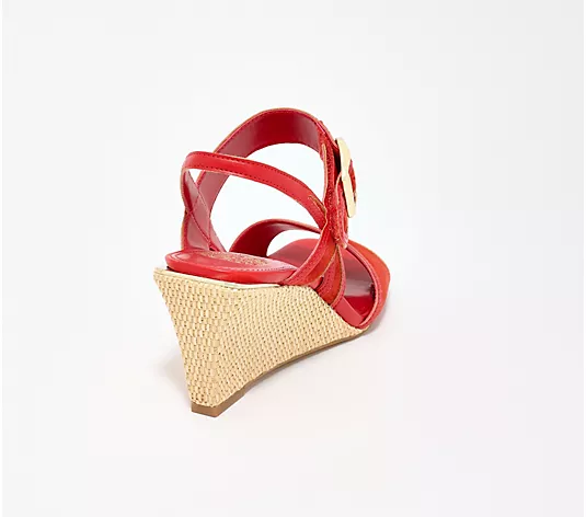 Leather Raffia Slingback Wedges