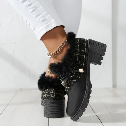 Bowknot Decor Chunky Heel Short Boots