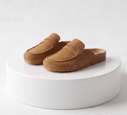 Cow Suede Leather Flat Loafer Mule Clogs