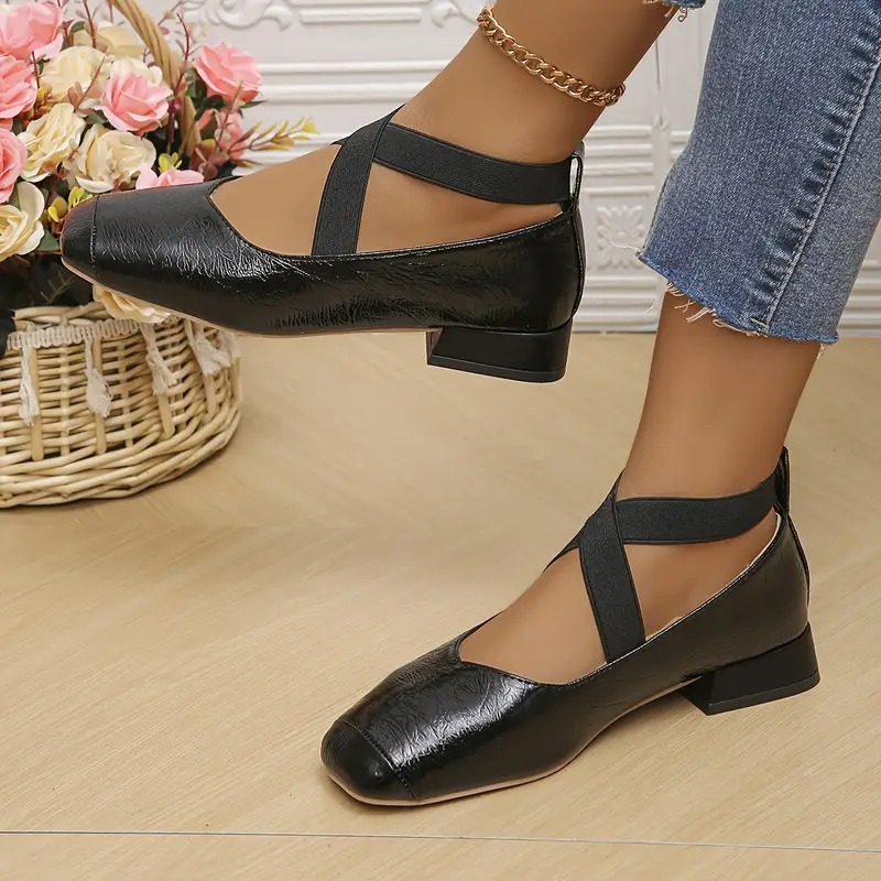 Women's Low-heeled Cross-elastic Single Shoes