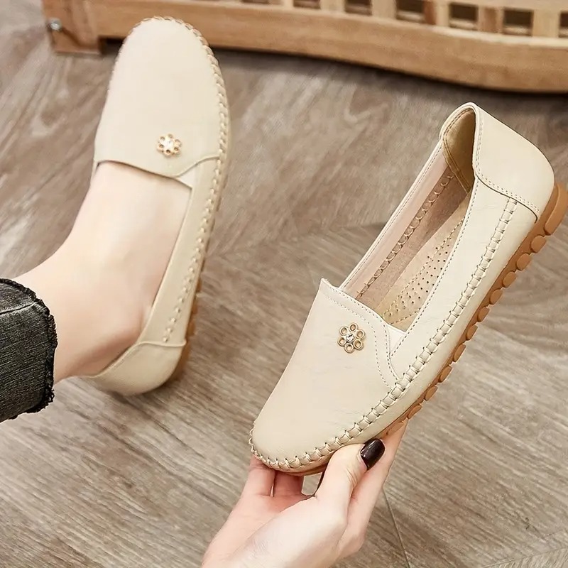 Women's Leather Solid Color Flat Loafers