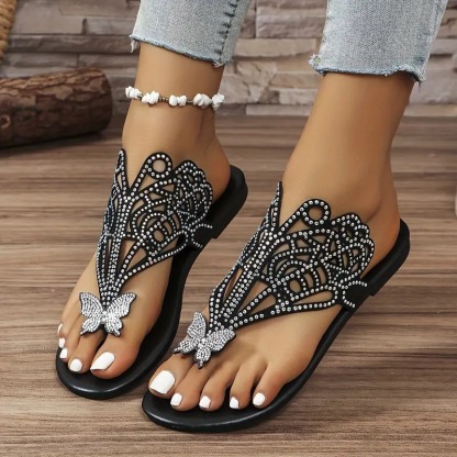Stylish Faux Cover Butterfly Flat Sandals