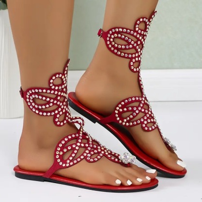 Womens Rhinestone Flat Sandals